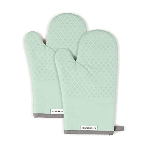 KitchenAid Asteroid Cotton Oven Mitts with Silicone Grip, Set of 2, Pistachio