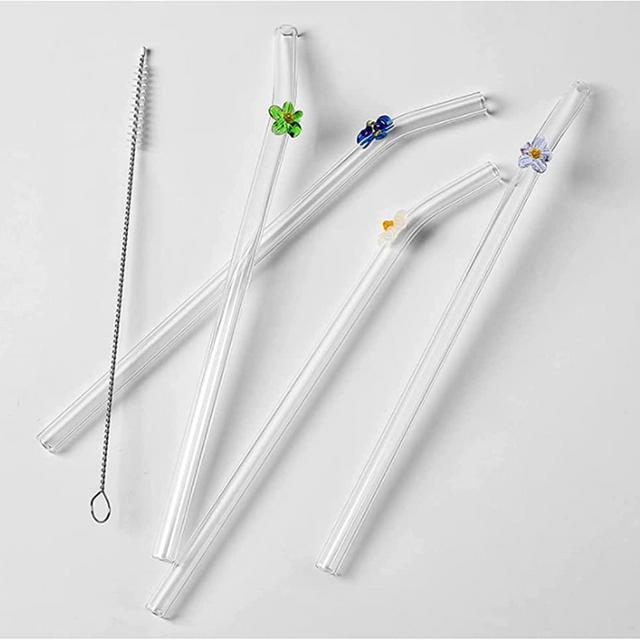 Glass Straws with Design | Colorful Shatter Resistant Bend , 8.2'' X 8mm with Cleaning Brush | WE ARE FROM THE PACIFIC NORTHWEST THIRD PARTY SELLERS ARE NOT AUTHORIZED1