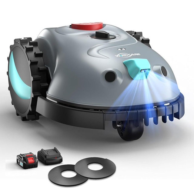 YARDCARE V100 Robotic Lawn Mower – Visual Navigation & Smart Obstacle Avoidance, Adjustable Cutting Height 0.8–2.4 in, Low-Noise Auto Mowing for Small Lawns up to 1,600 sq ft