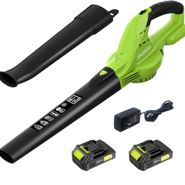 Leaf Blower Cordless with 2 Battery and Charger, 160MPH 180CFM High Speed Leaf Blower with 2 Tubes, 20V Electric Leaf Cleaner, Lightweight Handheld Small Blower for Patio, Garden, House, Cars & Depot