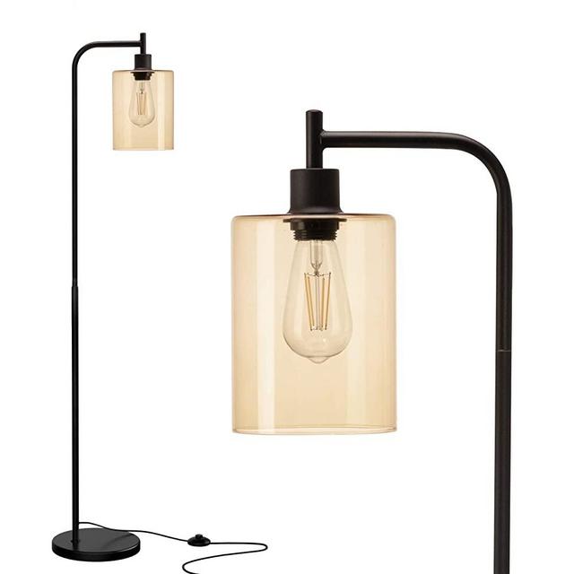 Addlon LED Floor Lamp, with Hanging Glass Lamp Shade and LED Bulb for Bedroom and Living Room, Modern Standing Industrial Lamp Tall Pole Lamp for Office, Tawny