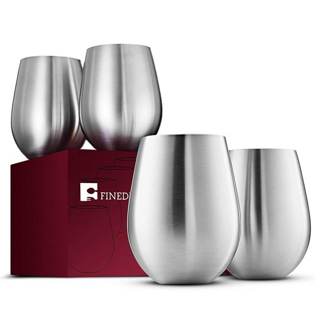 Stainless Steel Wine Glasses - Set of 4 Large & Elegant 18 Oz. Premium Grade 18/8 Stainless Steel Red & White Stemless Wine Glasses, (Set of 4)