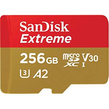SanDisk 256GB Extreme microSDXC UHS-I Memory Card with Adapter - C10, U3, V30, 4K, A2, Micro SD - SDSQXA1-256G-GN6MA
