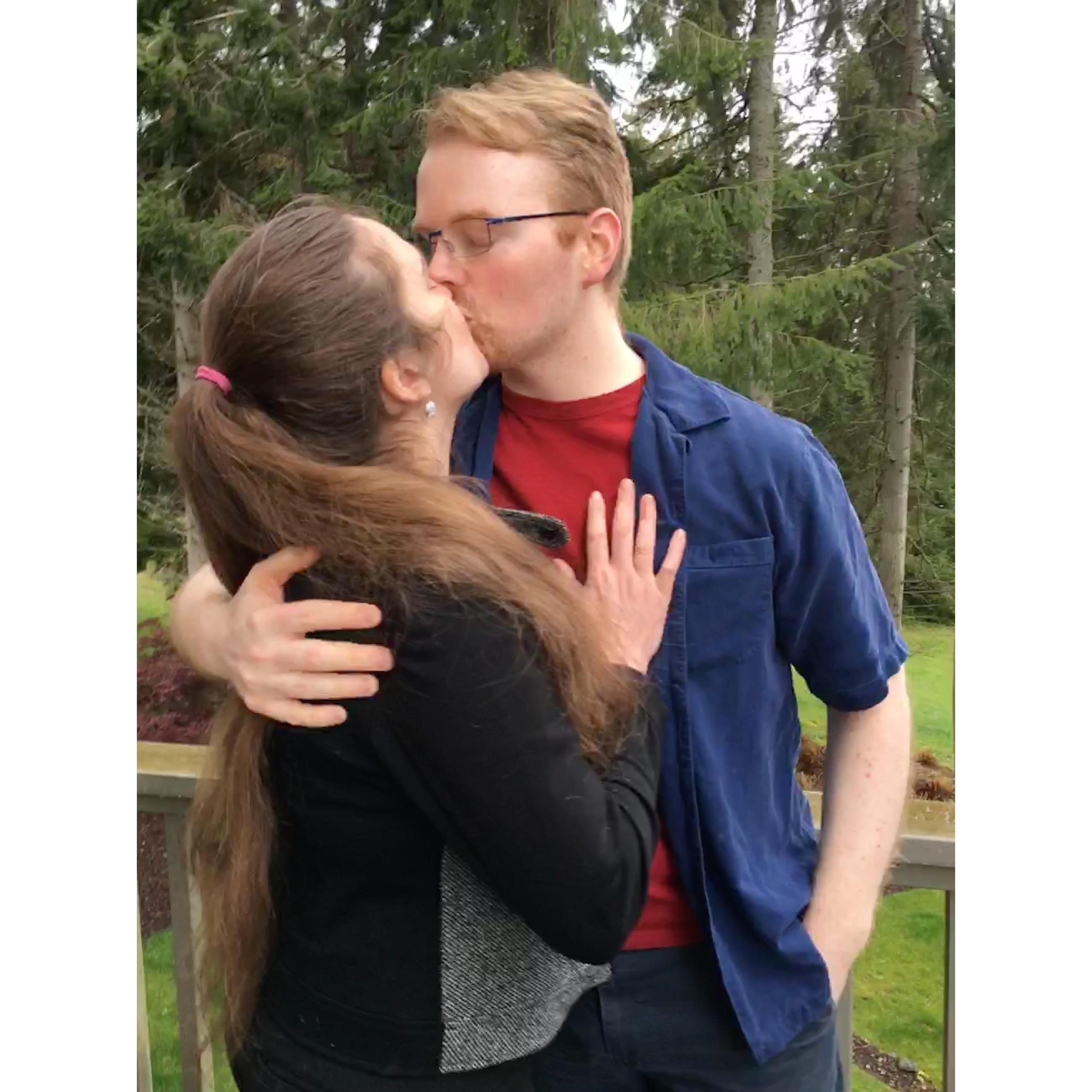 The kiss says it all.  Love is in the air.