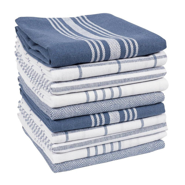 KAF Home Soho Kitchen Dish Towel Set of 10 | 18 x 28 Inch Tea Towels | Soft and Absorbent Mixed Set of Flat Towels | for Hand Drying & Cleaning Dishes | Durable & Colorful (Blue Gray)