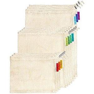 Reusable Produce Bags | Natural Cotton Mesh is Biodegradable | Our Packaging is Recyclable | Machine Washable | Tare Weight on Label | Strong Double-Stitched Seams | Set of 10