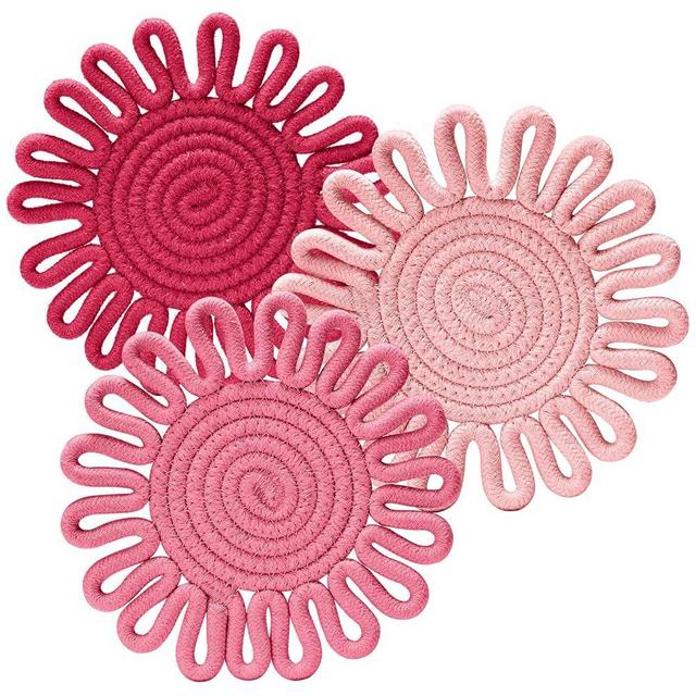 Trivets for Hot Pots and Pans, Trivets for Hot Dishes,Potholders for Kitchen,Hot Pads Hot Mats,Table Decorations,Set of 3, 100% Cotton,7.5"(Pink)