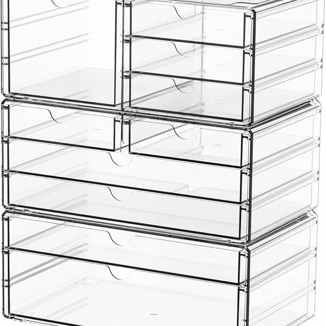 Yieach 3Pack Clear Drawer Organizers Stackable,Acrylic Storage Drawers With 10 Drawers,Multipurpose Office Supply Organizer and Makeup Organizer for Beauty,Craft,Pen,Medical,Stationary Desk Organizers