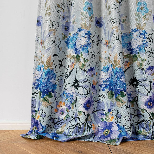 MYSKY HOME Floral Curtains 84 inches Long Living Room Curtains Room Darkening Curtains Thermal Insulated Light Blocking Drapes Grommet for Bedroom Bathroom, 2 Panels, Blue