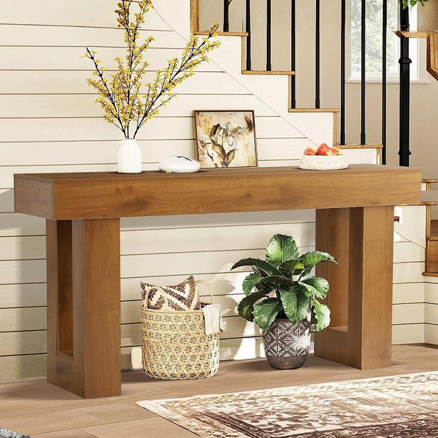 Grepatio 63 Inch Entryway Console Table, Rustic Narrow Sofa Table, Wood Long Console Table, Farmhouse Entry Way Table, Behind Couch Tables for Entrance, Hallway, Living Room (Brown)