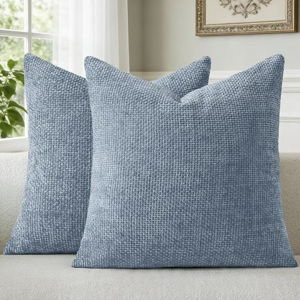 (BLUE) Chenille Throw Pillow Covers 22x22 Inch Pack of 2 Modern Decorative Throw Pillow Covers Farmhouse Cross Covers Home Decor for Sofa Bedroom Living Room