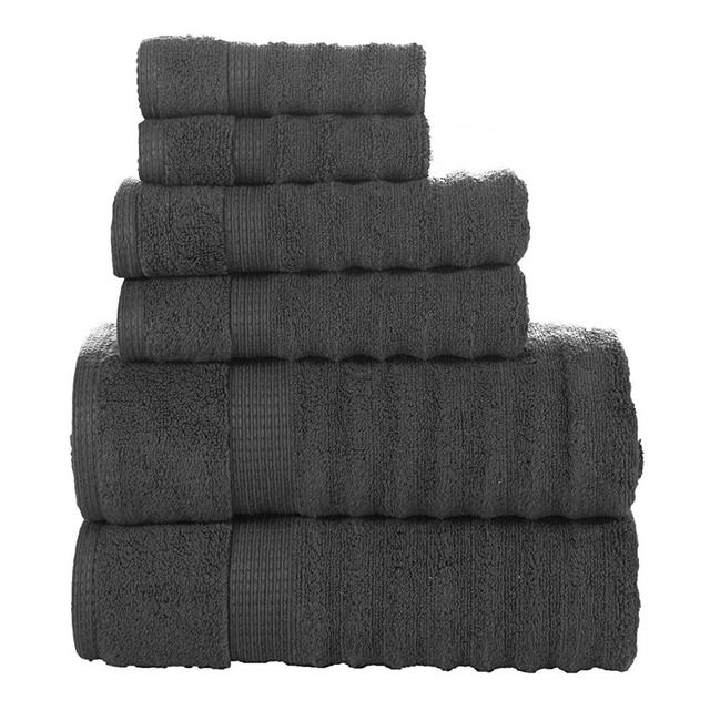 Ribbed Grey Bath Towels - 100% Cotton Bath Towels Set, Zero Twist, Soft Textured Bathroom Towel Set, Quick Dry, Luxury Towels, 2 Bath Towels, 2 Hand Towels, 2 Wash Cloths for Body & Face - 6 Piece Set