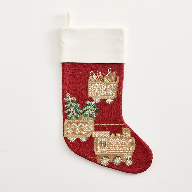 Crewel Stocking Medium Gingerbread Train