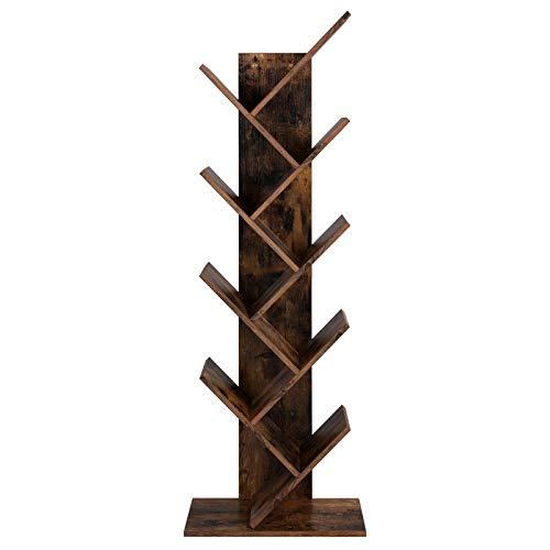 VASAGLE Tree Bookshelf, 8-Tier Floor Standing Bookcase, with Wooden Shelves for Living Room, Home Office, Rustic Brown ULBC11BX