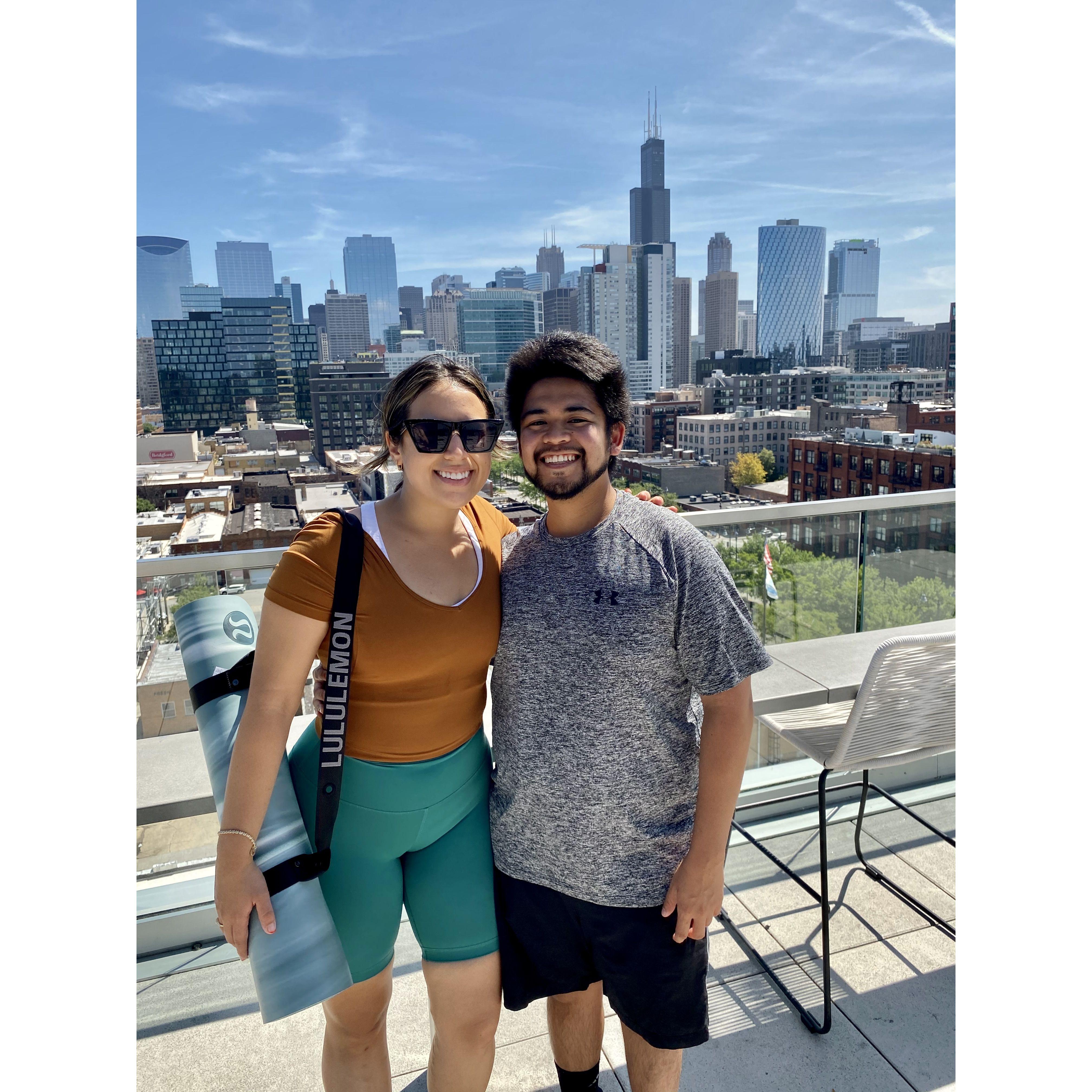 Rooftop workout class in Chicago