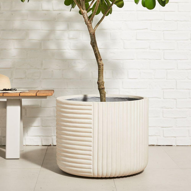 Cecilia Fiberstone Planters, Large, White, 22"
