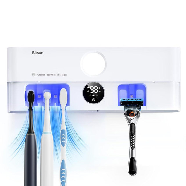Bitvae Toothbrush Holder, Cleaning and Fast Drying, 5 Toothbrush Slots or Shaver Slot Accessories for Family, LED Smart Screen, Wall Mounted Holders for Bathrooms