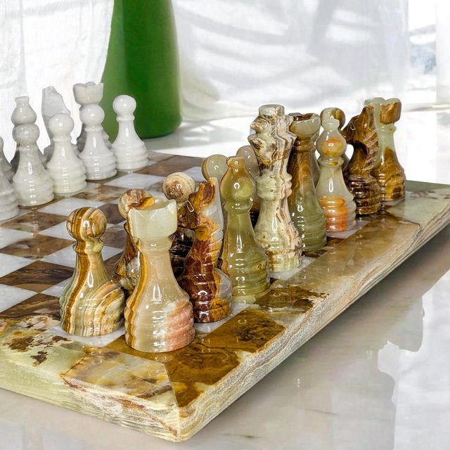 Trendy Onyx Green Marble Chess Set, Handmade Marble Chess Board Game, Housewarming Luxury Chess Set, Home Decor Marble Chess Pieces