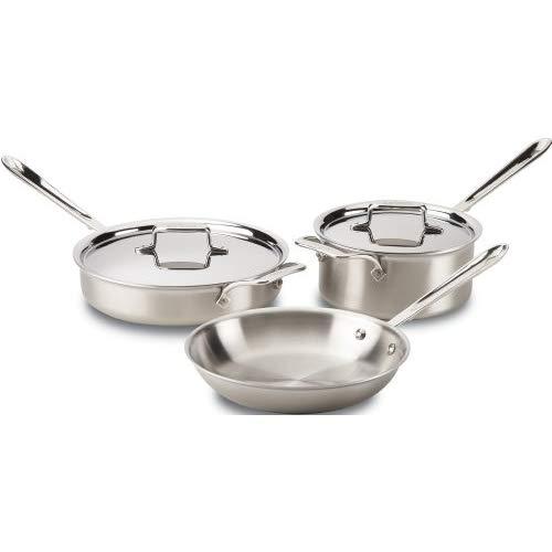 All-Clad BD005705 D5 Brushed 18/10 Stainless Steel 5-Ply Bonded Dishwasher Safe Cookware Set, 5-Piece, Silver