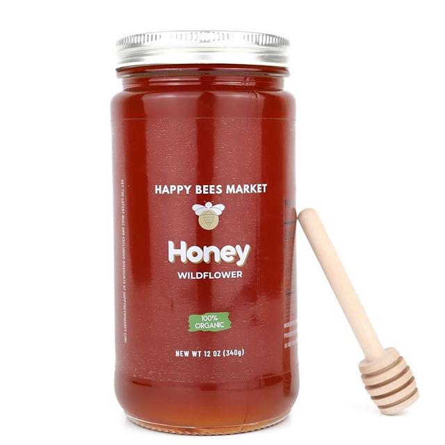 Happy Bees Market Organic Wildflower Honey – Pure, Raw, and Unfiltered | 100% Organic Arizona Wildflower Honey 12 oz