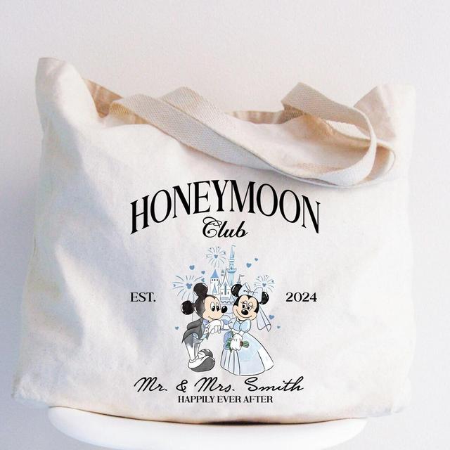 Custom Disney Honeymoon Club Tote Bag, Honeymoon Gifts, Just Married Gift, Newlywed Gift, Mickey Minnie Honeymoon Tote Bag, Minnie Bride Bag