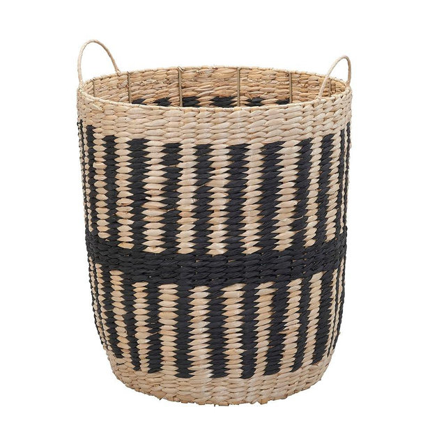 Household Essentials Cattail and Paper Pillar Basket, Natural and Black