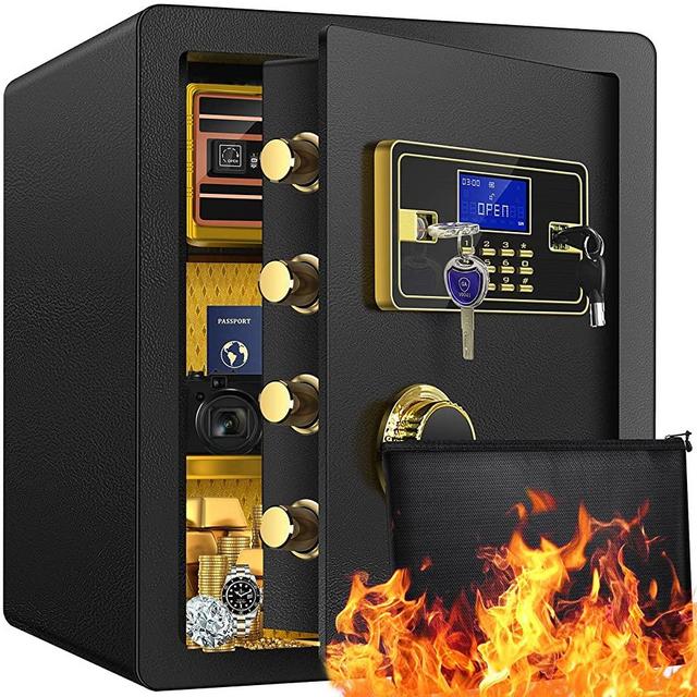 2.0 Cub Digital Fireproof Security Safe Box with Fireproof Waterproof Money Bag, Lock Box Safe with Inner Cabinet LED Light, Home Safe for Money Jewelry Documents