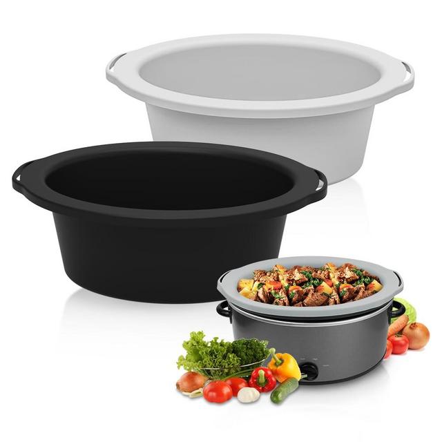 ChefAid Slow Cooker Liners, 100% Silicone Reusable Crock Pot Insert Accessories for 6-8 Oval or Round Quart Slow Cookers, Food Safe & Dishwasher Safe (Black-Grey)