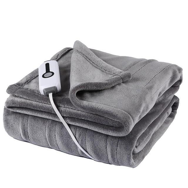 Electric Heated Blanket Throw 50" x 60" Machine Washable with 4 Fast Heating Levels & 3 Hours Auto Off Overheat Protection ETL Certified Super Cozy Soft Flannel Heating Throw for Home Couch Light Grey