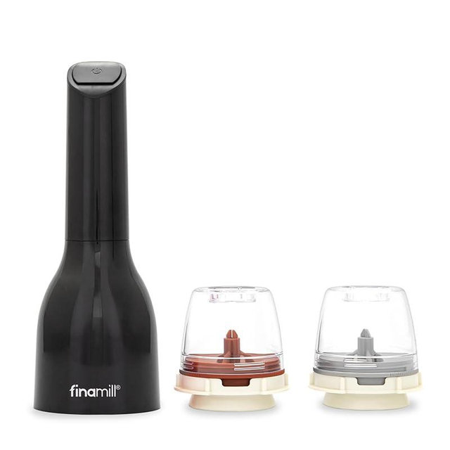FinaMill Classic Battery Spice Mill – Battery Operated Salt and Pepper Grinder Set, Includes 2 Interchangeable Spice Pods, Adjustable Coarseness, Ceramic Grinder, LED Light, Kitchen Gifts for Women