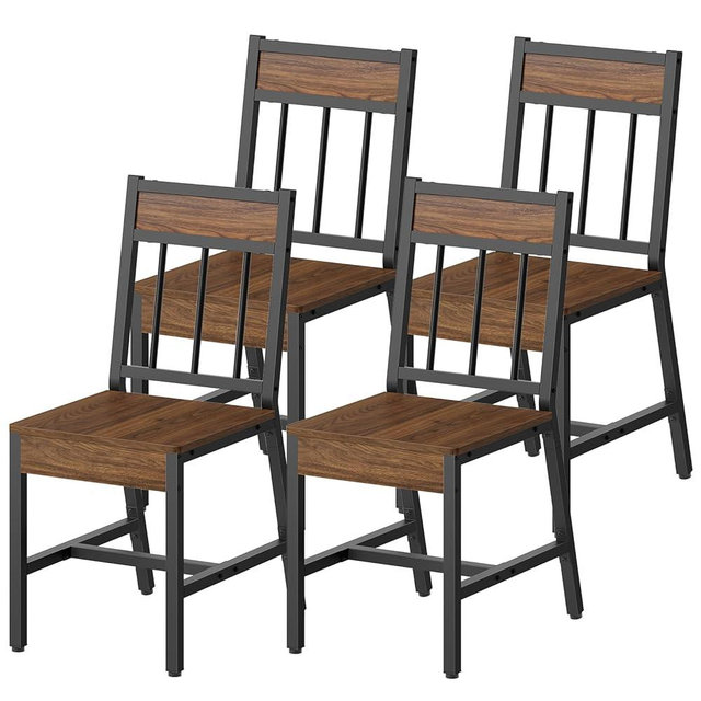 YATINEY Dining Chairs Set of 4, Kitchen Chairs with Metal Frame, Slanted Back, Industrial Dining Chair Set, for Kitchen, Living Room, Dark Walnut and Black CY03L4BH