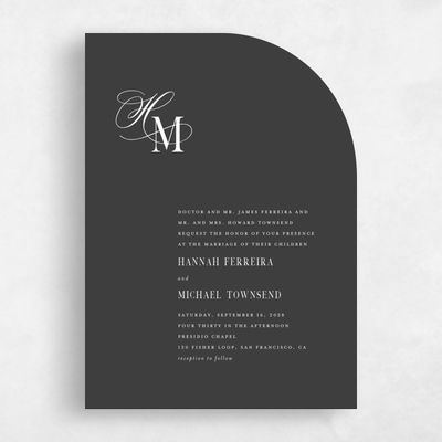 Dark Charcoal, Black Wedding Invitation - Jalen Classic