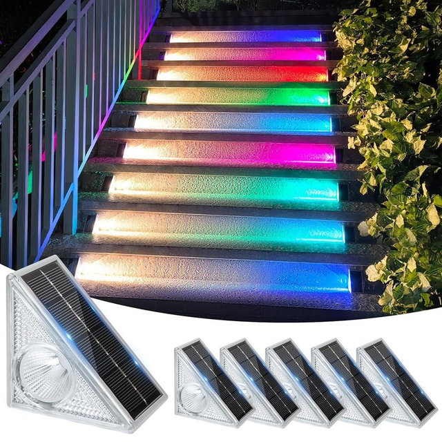 Ellasay Solar Step Lights for Outside 6 Pack,10 Color Modes Stair Lights Outdoor, Waterproof IP67 Solar Lights for Garden Stair,Patio,Deck,Yard,Front Step,Front Porch Decor
