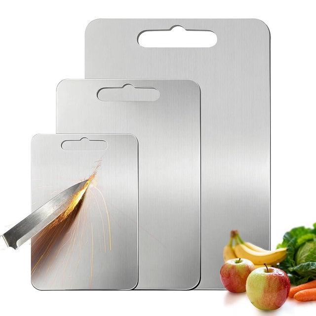 100% Titanium Cutting Board for Kitchen - Dishwasher Safe Chopping Boards with Handle, Reversible Charcuterie Board for Home Counter Outdoor Camping Housewarming Gifts for Women (3 PCS)
