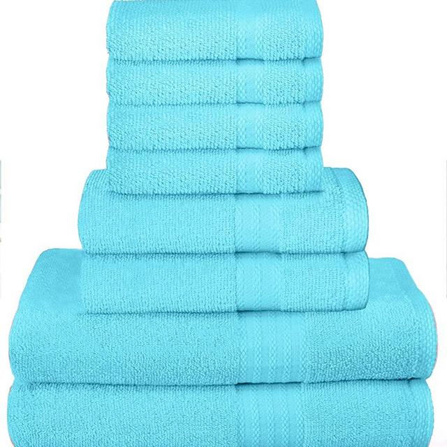 GLAMBURG Ultra Soft 8-Piece Towel Set - 100% Pure Ringspun Cotton, Contains 2 Oversized Bath Towels 27x54, 2 Hand Towels 16x28, 4 Wash Cloths 13x13 - Ideal for Everyday use - Turquoise Blue