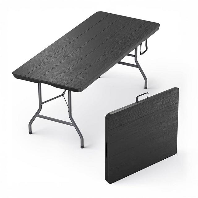 6 Feet Foldable Table with Built in Handle & Steel Legs | Heavy Duty Portable | Perfect for Party, Dining, Wedding, Events, Picnic Indoor, Outdoor, Camping, Utility, Folding - Black