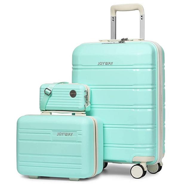 Joyway 20" Carry-On Suitcases & 14" Cosmetic Bag & 7" Small Bag, Lightweight Polypropylene Carrying Case with TSA Lock, Rigid Luggage with Swivel Wheels (light green, 20in Carry-On)