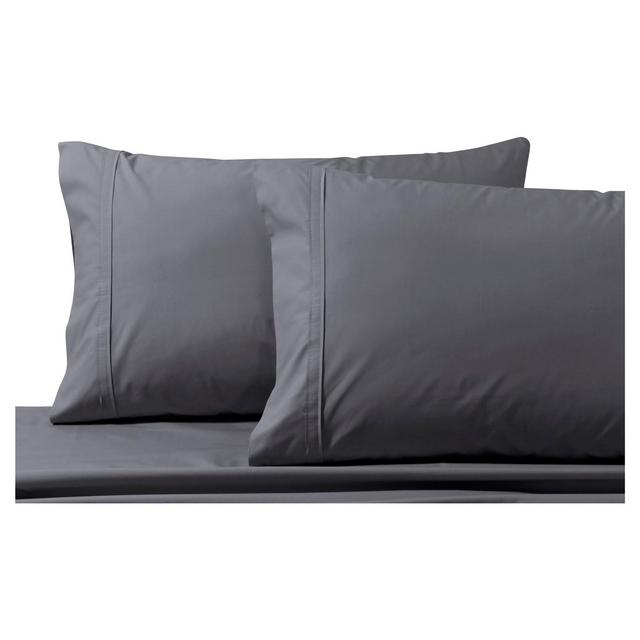 Cotton Percale Solid Pillowcase Pair (King)Gray 300 Thread Count - Tribeca Living