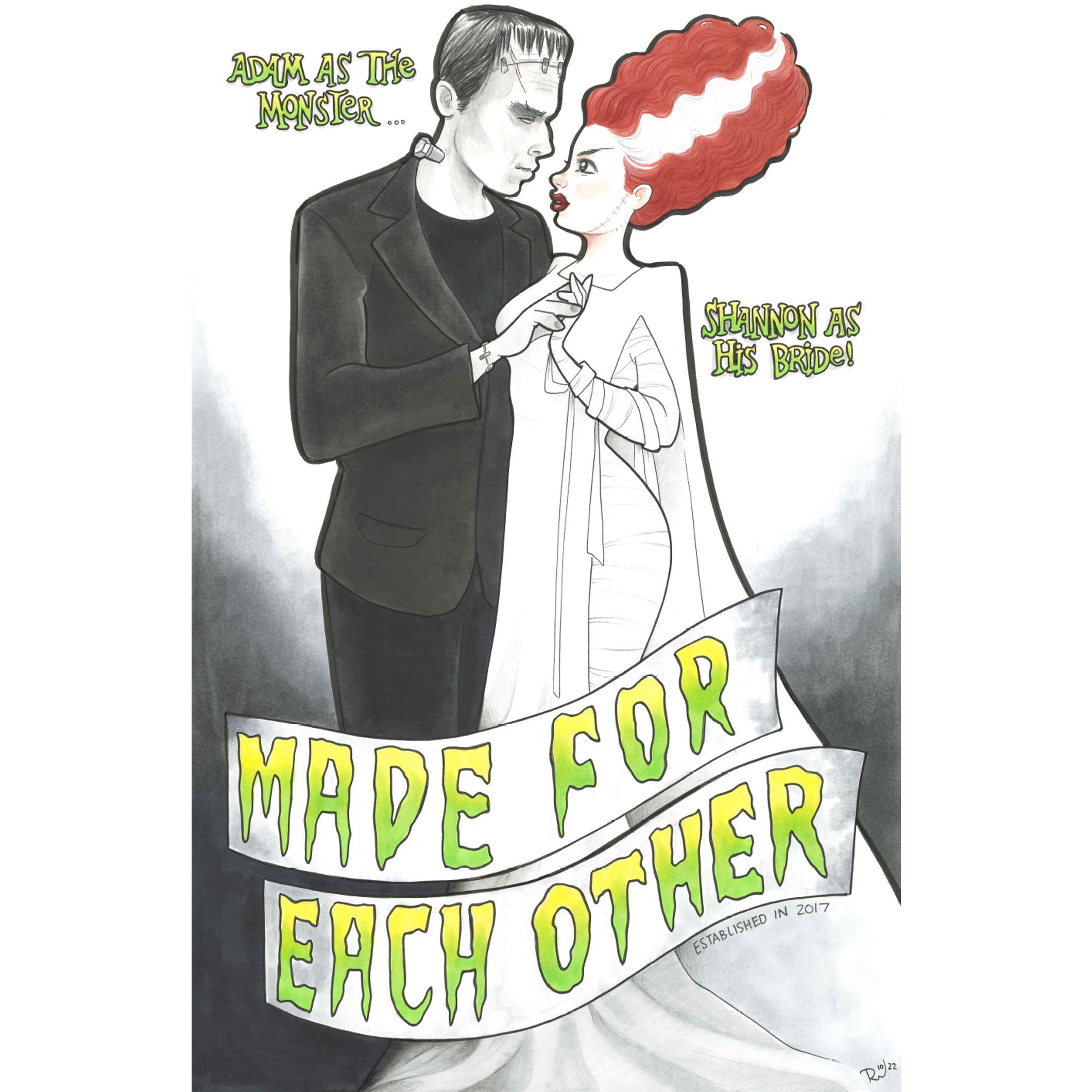 Shannon presented Adam with this amazing commission from artist Becca Whitaker for their 5th Anniversary. She had no idea he was planning to propose soon after.