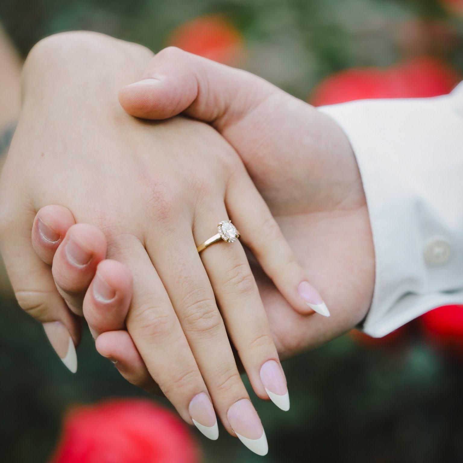 Our engagement shoot captured Bailey's gorgeous ring, picked out all by Sam! (Oct. 2025)