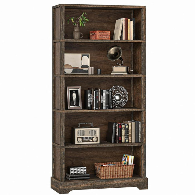 5-Shelf Wood Bookcase, 65 Inch Tall Bookshelf with Storage, Floor Standing Display Book Shelf (Rustic Brown)
