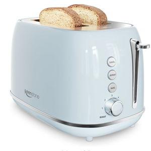 Retro 2 Slice Stainless Steel Toaster with 6 Bread Shade Settings, Bagel, Cancel, Defrost Function, Extra Wide Slot, Removable Crumb Tray, Blue