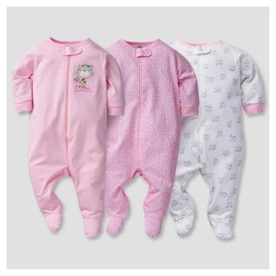 Baby Girls' 3pk Zip Front Sleep N' Play Kitty - Gerber®
