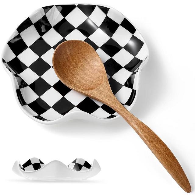 Qipecedm Spoon Rest for Stove Top, 5.3in Ceramic Spoon Holder Utensil Rest, Heat Resistant Cooking Spoon Rests for Kitchen, Spoons, Ladles, Coffee Spoon Holder for Countertop, Housewarming Gifts
