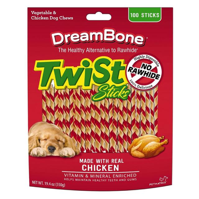DreamBone Rawhide Free Twist Sticks with Real Chicken Dog Treats - 100ct