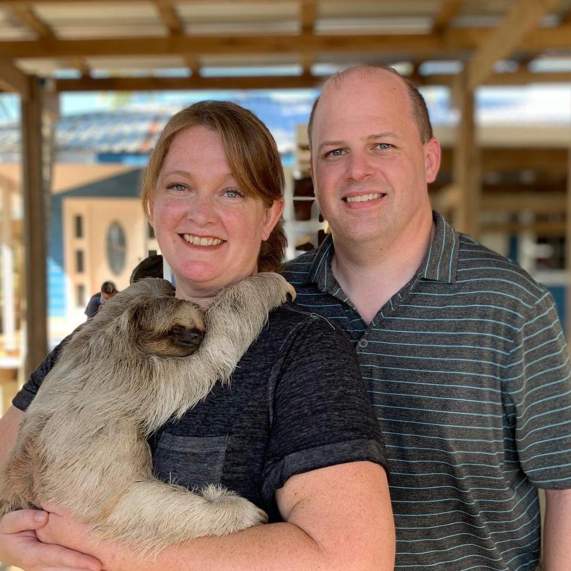 Holding sloths in Roatan, Honduras.