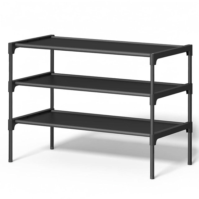 SONGMICS Shoe Rack, 3-Tier Shoe Storage Organizer, Space-Saving, 11.6 x 24.5 x 21 Inches, Entryway, Metal Frame, Non-Woven Fabric Shelves, Ink Black ULSH023BH01