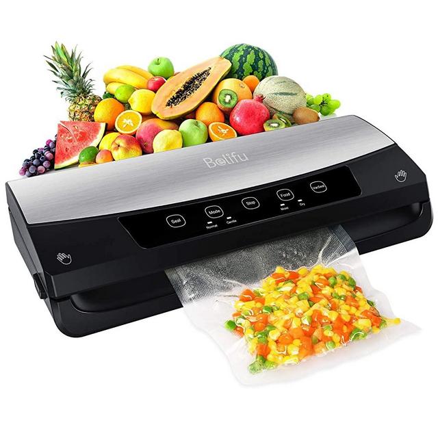 Belifu Vacuum Sealer Machine, Automatic Vacuum Air Sealing System For Food Savers with Starter Kit, Dry & Moist Modes, Built-in Cutter, for Sous Vide and Food Storage (Stainless Steel)