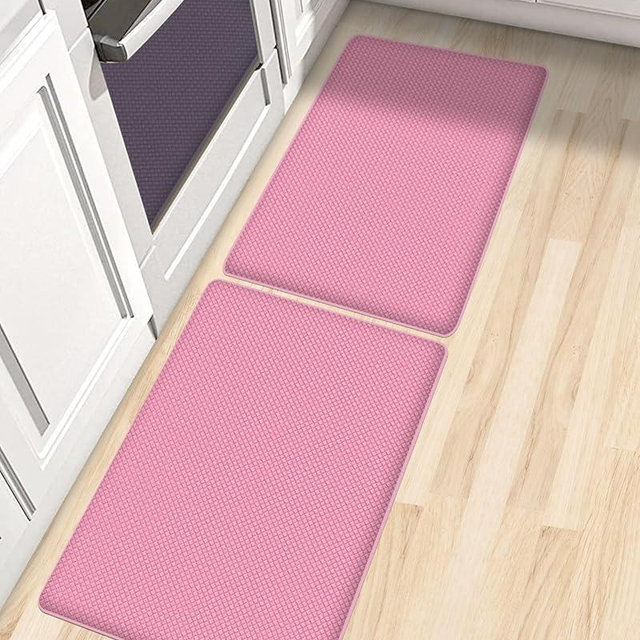 AUTODECO Set of 2 Kitchen Mat and Rugs Washable Cushioned Anti-Fatigue Kitchen Rug for Floor 17"x29" +17"x29", Watermelonred