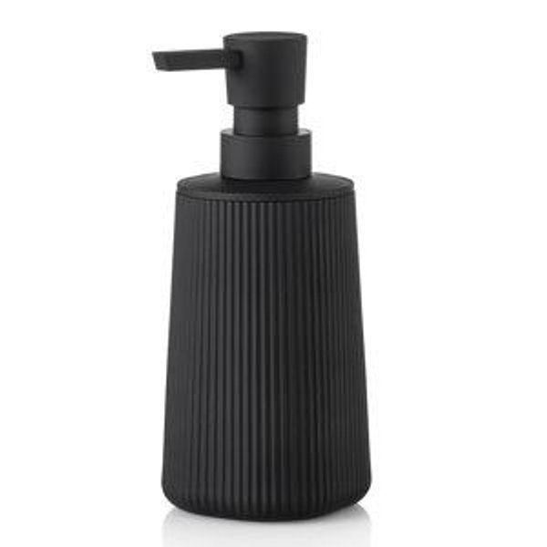 Small Soap Dispenser for Bathroom and Kitchen, Modern Farmhouse Striped Style Plastic Hand Soap Dish Soap Dispenser with Pump Matte Black